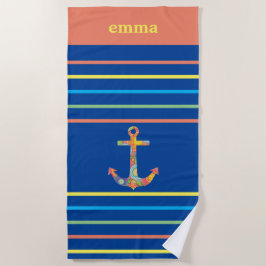 Kleurrijke Anker Gepersonaliseerd Strandlaken
