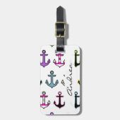 kleurrijke ankers, patroon van de anker, Jouw naam Bagagelabel (Voorkant verticaal)