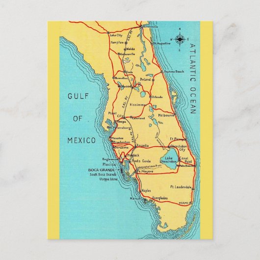 Kleurrijke ansichtkaart met oude kaart van Florida (Voorkant)