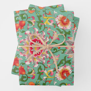 Kleurrijke Antiek Bloemen Botanische Chinoiserie Inpakpapier Vel