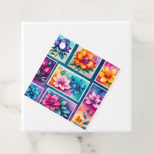 Kleurrijke Antiek Stamp Art Gift Labels (In situ)