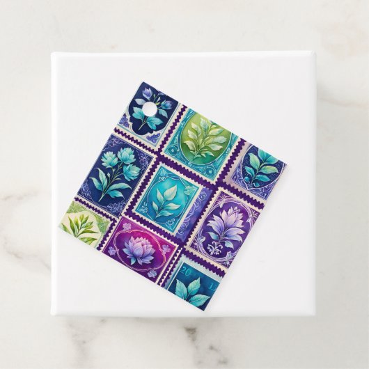 Kleurrijke Antiek Stamp Art Gift Labels (In situ)