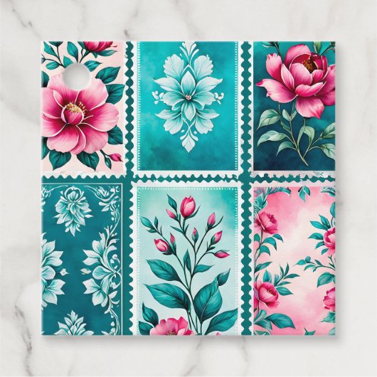 Kleurrijke Antiek Stamp Art Gift Labels (Voorkant)