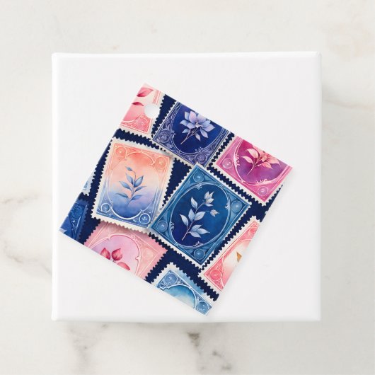Kleurrijke Antiek Stamp Art Gift Labels (In situ)