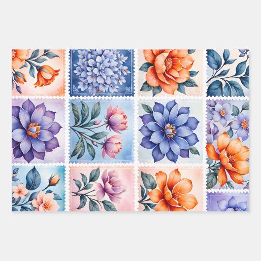 Kleurrijke Antiek Stamp Art Wrapping Papieren Blad Inpakpapier Vel (Voorkant)