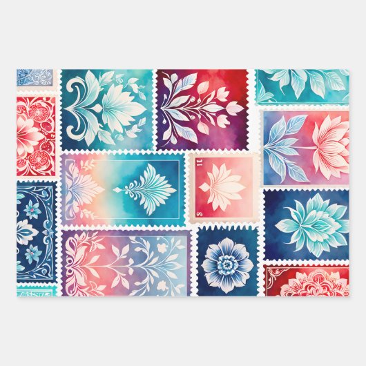 Kleurrijke Antiek Stamp Art Wrapping Papieren Blad Inpakpapier Vel (Voorkant 3)