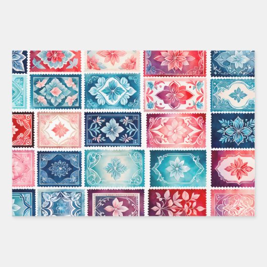 Kleurrijke Antiek Stamp Art Wrapping Papieren Blad Inpakpapier Vel (Voorkant 2)