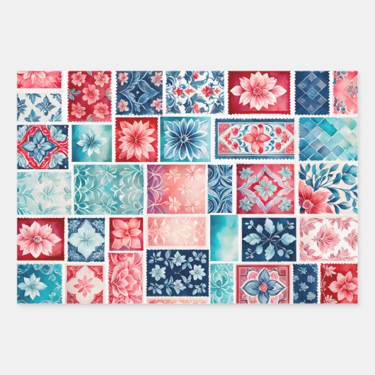 Kleurrijke Antiek Stamp Art Wrapping Papieren Blad Inpakpapier Vel (Voorkant)