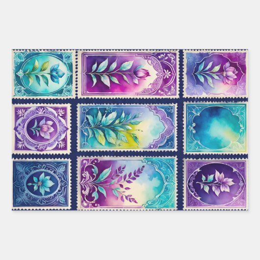 Kleurrijke Antiek Stamp Art Wrapping Papieren Blad Inpakpapier Vel (Voorkant 2)