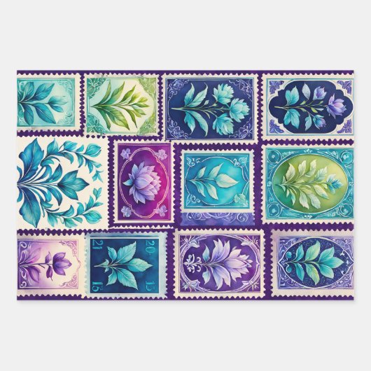 Kleurrijke Antiek Stamp Art Wrapping Papieren Blad Inpakpapier Vel (Voorkant)