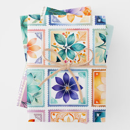 Kleurrijke Antiek Stamp Art Wrapping Papieren Blad Inpakpapier Vel
