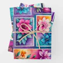 Kleurrijke Antiek Stamp Art Wrapping Papieren Blad