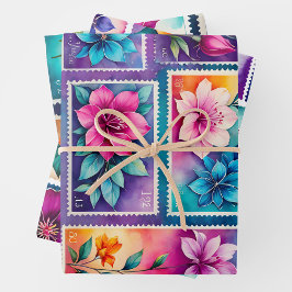 Kleurrijke Antiek Stamp Art Wrapping Papieren Blad Inpakpapier Vel