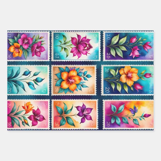 Kleurrijke Antiek Stamp Art Wrapping Papieren Blad Inpakpapier Vel (Voorkant 3)