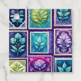 Kleurrijke antieke postzegel kunst cadeau labels