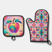 Kleurrijke appel ovenwant & pannenlap set (Voorkant)