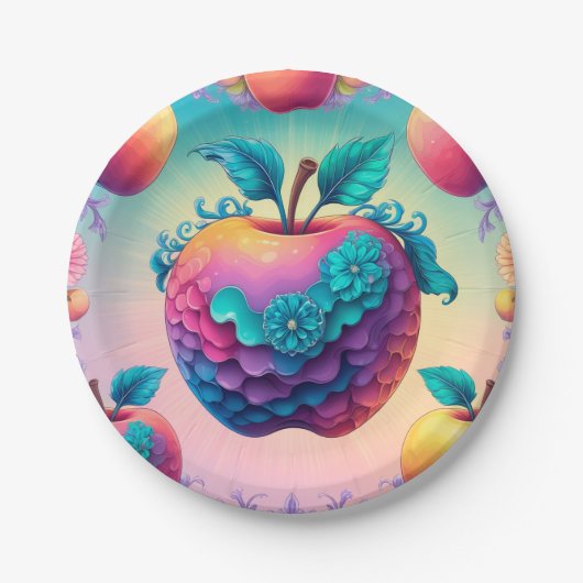 Kleurrijke appel papieren bordje (Voorkant)