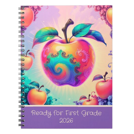 Kleurrijke appel voor 1e klas 2025 notitieboek (Voorkant)