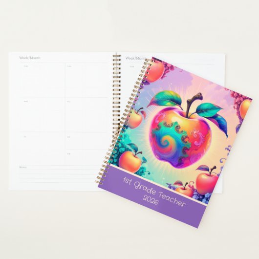 Kleurrijke appel voor leerkracht 1e klas 2026 planner (Display)