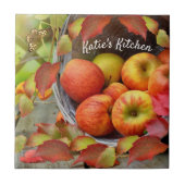 Kleurrijke Apple Basket- en Fall Leaves. Gepersona Tegeltje (Voorkant)