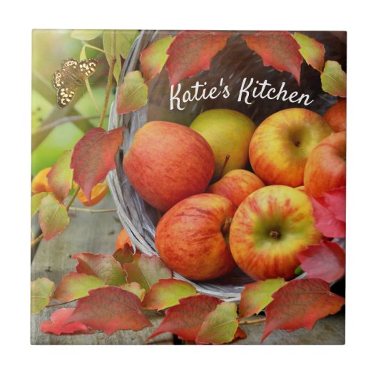 Kleurrijke Apple Basket- en Fall Leaves. Gepersona Tegeltje (Voorkant)