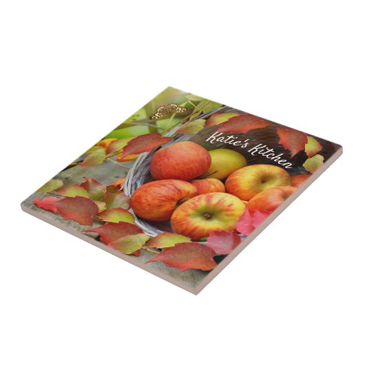 Kleurrijke Apple Basket- en Fall Leaves. Gepersona Tegeltje (Zijkant)