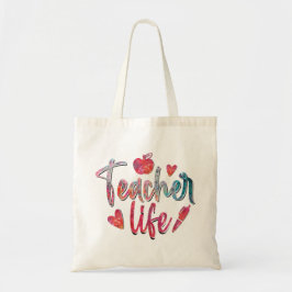 Kleurrijke Apple Teacher Life Canvas tas
