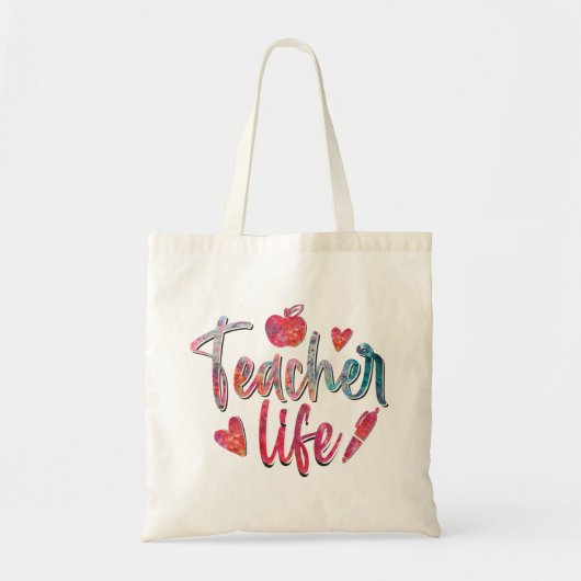 Kleurrijke Apple Teacher Life Canvas tas (Voorkant)