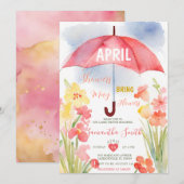 Kleurrijke aprilbuien Roze paraplu Baby Shower Kaart (Voorkant / Achterkant)