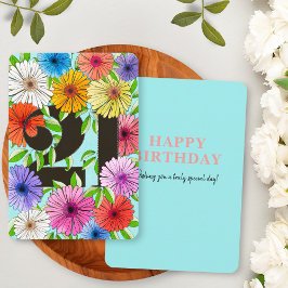 Kleurrijke Aqua Blue Floral Happy 21st Birthday Ka