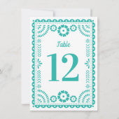 Kleurrijke Aqua Papel Picado Trouwtafel nummer Kaart (Achterkant)