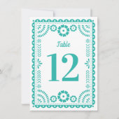 Kleurrijke Aqua Papel Picado Trouwtafel nummer Kaart (Voorkant)