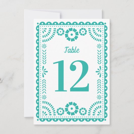 Kleurrijke Aqua Papel Picado Trouwtafel nummer Kaart (Voorkant)