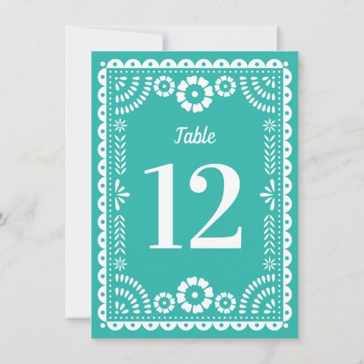Kleurrijke Aqua Papel Picado Trouwtafel nummer Kaart (Achterkant)