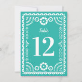 Kleurrijke Aqua Papel Picado Trouwtafel nummer Kaart (Voorkant)