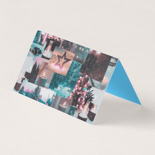 Kleurrijke Aqua & Roze Kerstmis Collage Gevouwen K Kaart (Voorkant)