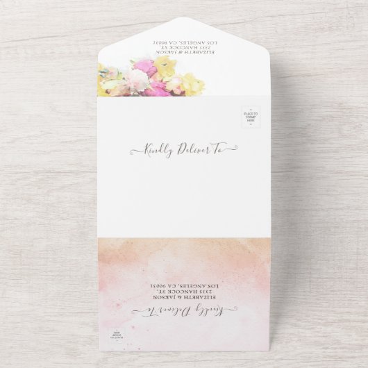 Kleurrijke Aquarel Bloemen Botanische Trouw RSVP All In One Uitnodiging (Buitenkant)