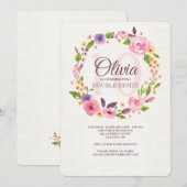 Kleurrijke Aquarel Bloemen Uitnodiging (Voorkant / Achterkant)