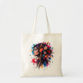 Kleurrijke Aquarel Bloemige Vrouw Artistieke Boods Tote Bag