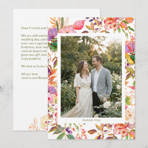 Kleurrijke Aquarel Bloemstuk Huwelijksfoto Bedankkaart