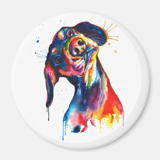 Kleurrijke Aquarel Dachshund Magneet (Voorkant)