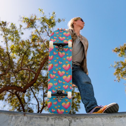 Kleurrijke Aquarel Harten Skateboard (Buiten 1)