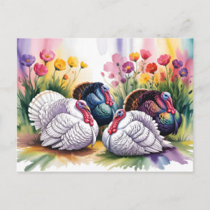Kleurrijke Aquarel Illustratie van Kalkoenen Feestdagenkaart