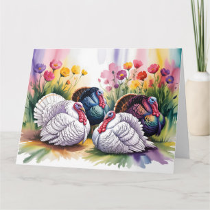 Kleurrijke Aquarel Illustratie van Kalkoenen Kaart