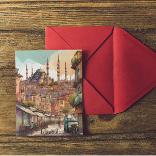 Kleurrijke Aquarel Istanbul Silhouet Briefkaart