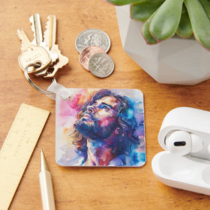 Kleurrijke Aquarel Jezus Christus Sleutelhanger