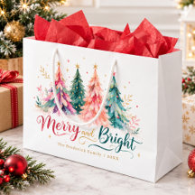 Kleurrijke Aquarel Kerstbomen Merry & Bright