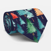 Kleurrijke Aquarel Kerstbomen Persoonlijk Stropdas (Opgerold)
