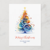 Kleurrijke Aquarel Kerstboom Aanpasbaar Feestdagenkaart (Voorkant)