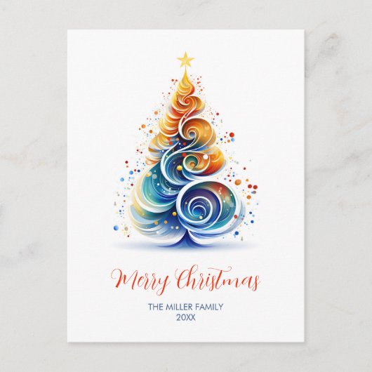 Kleurrijke Aquarel Kerstboom Aanpasbaar Feestdagenkaart (Voorkant)